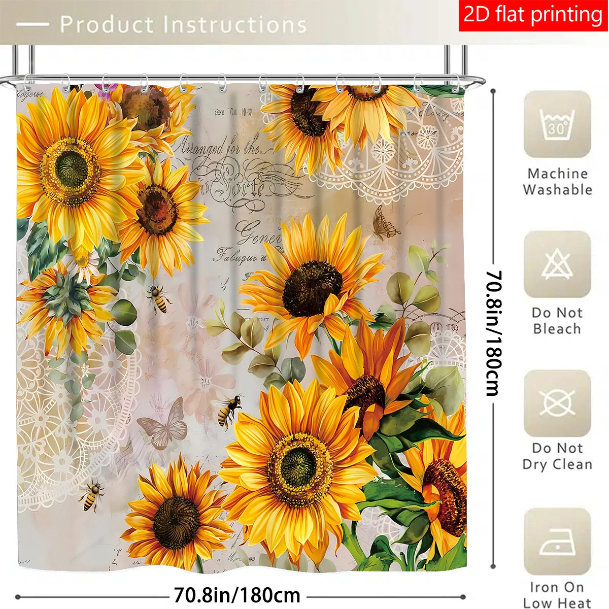 4pcs Sunflower shower curtain, Bath Set