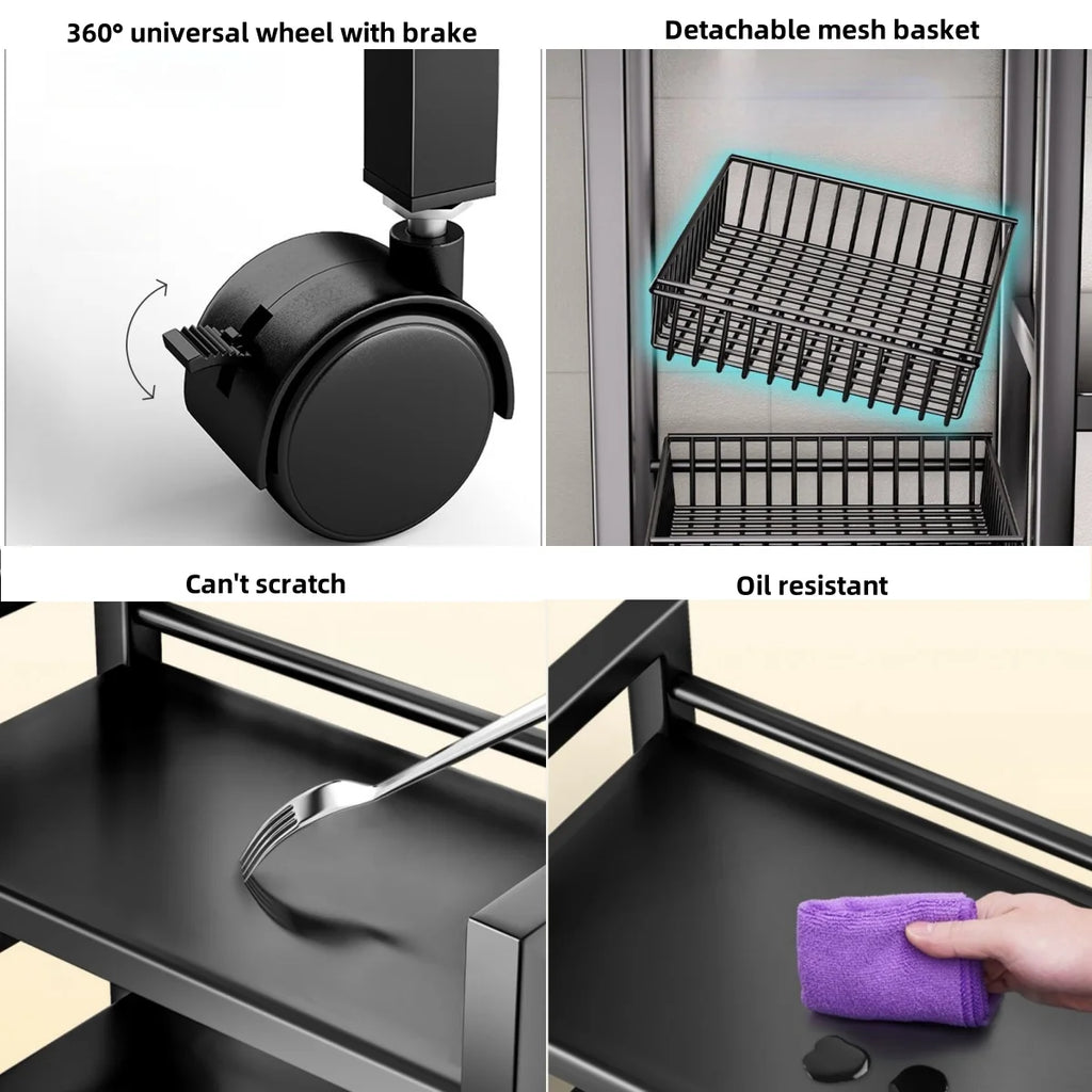 Multi-functional removable cabinet storage rack, 4 layers of black metal rack, multi-layer vegetable and fruit storage rack