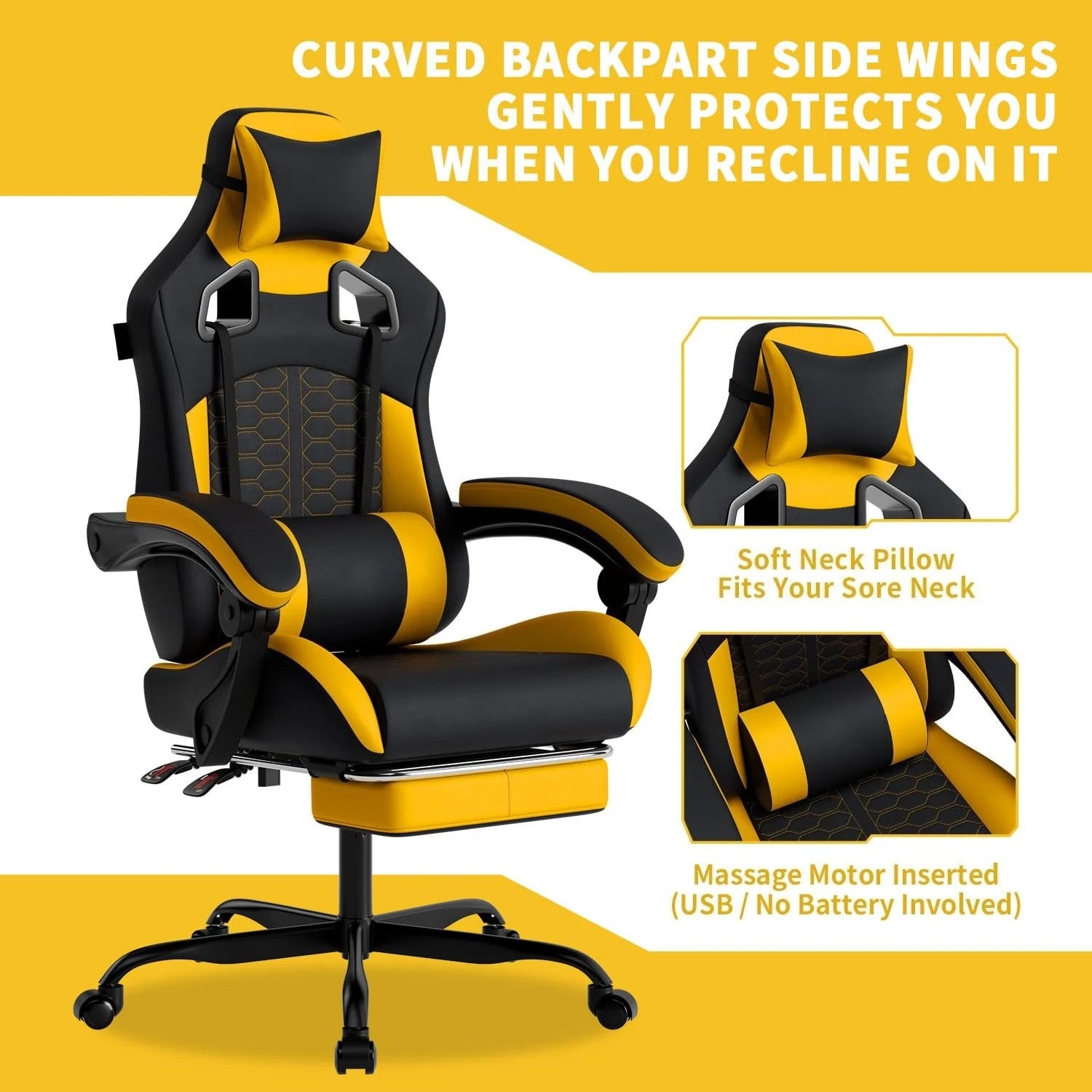 Ergonomic Massage Gaming Chair with Footrest Headrest Lumbar Support High Back Leather 300LBS