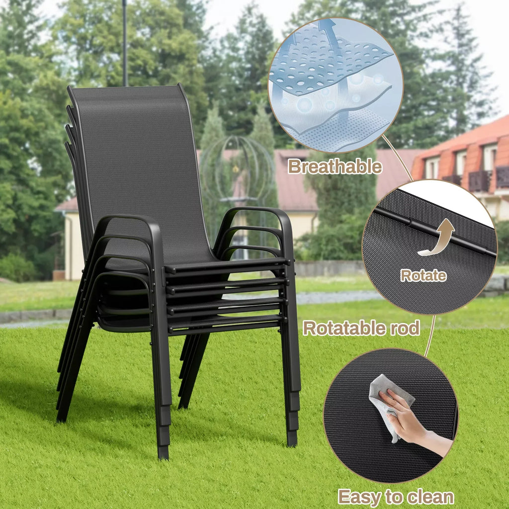 All Weather Outdoor Furniture W/ 30"x30" Table and 4 Stackable Chairs