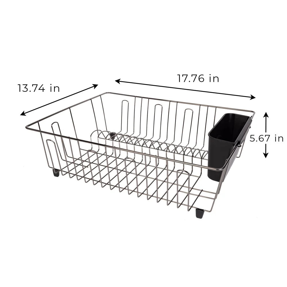 Large Wire Drying Rack with Cutlery Cup, Rust Resistant Metal