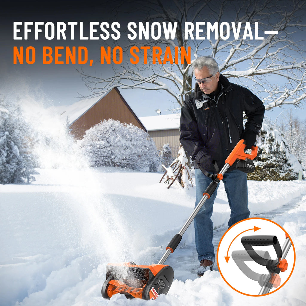 Electric Snow Shovel 900W Brushed Motor 20V Cordless Snow Blower 2*4000mAh Rechargeable Battery Powered Handheld Snow Thrower