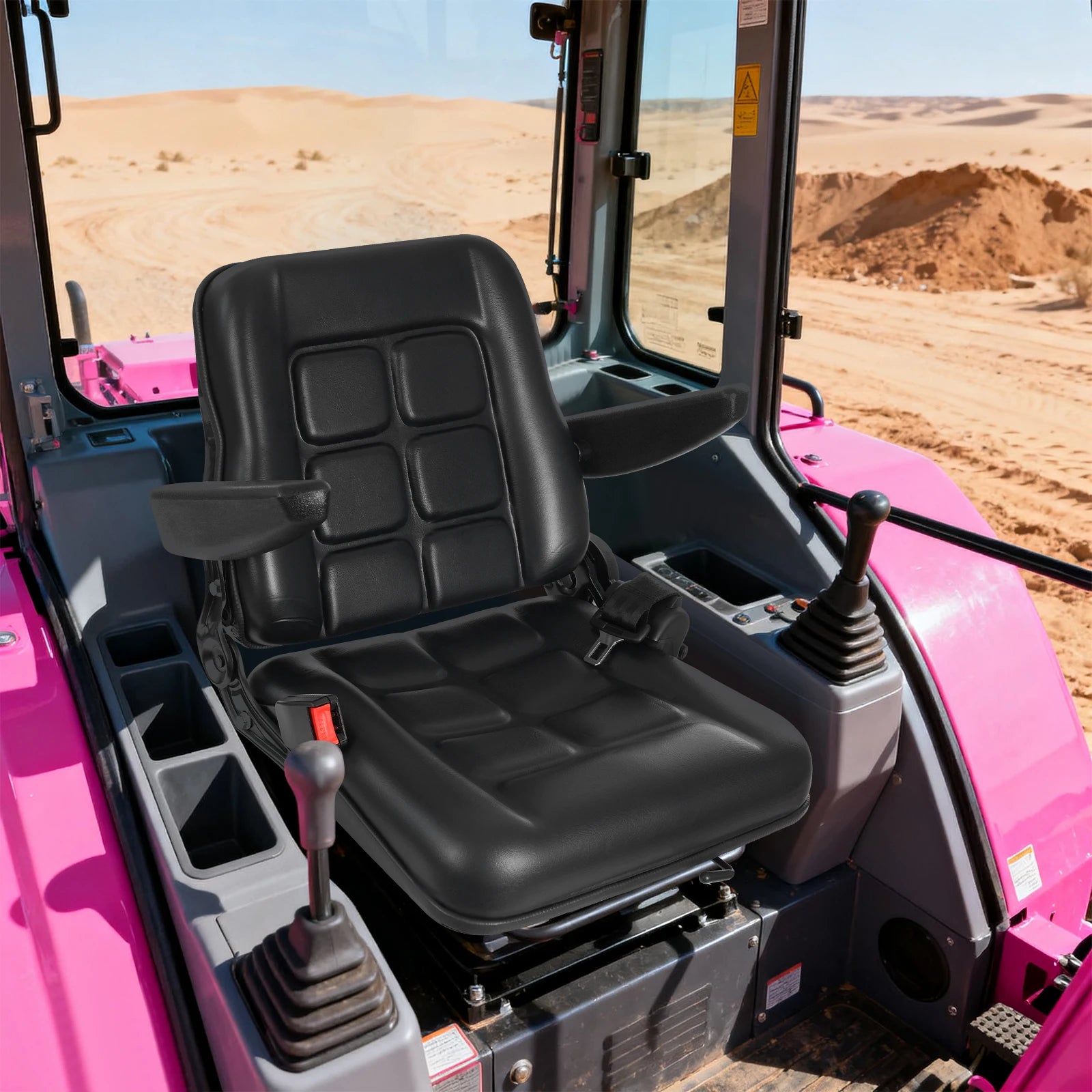 Lawn Mower Tractor Seat with Safety Belt and Armrest, 100kg Load Bearing