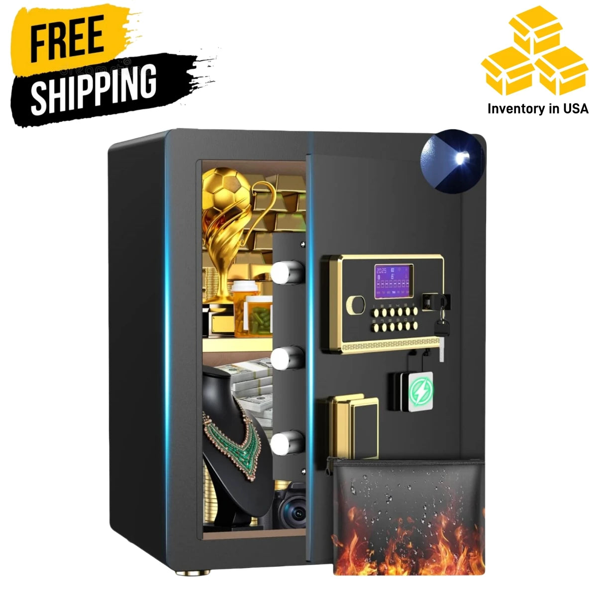 3.8 Cuft Digital Keypad Home Security Safe With Fireproof Bag & Alarm System