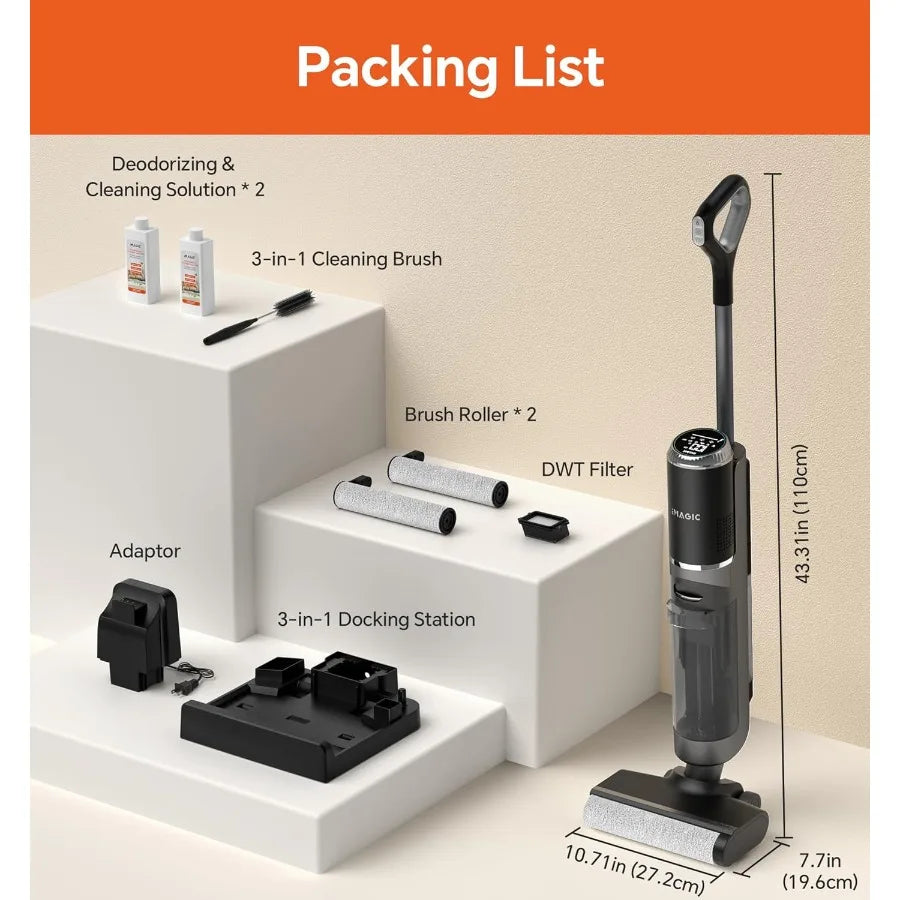 M3 Cordless Wet Dry Vacuum Cleaner All-in-One for Hard Floors Lightweight Floor Cleaner in Grey with Edge Cleaning Self-