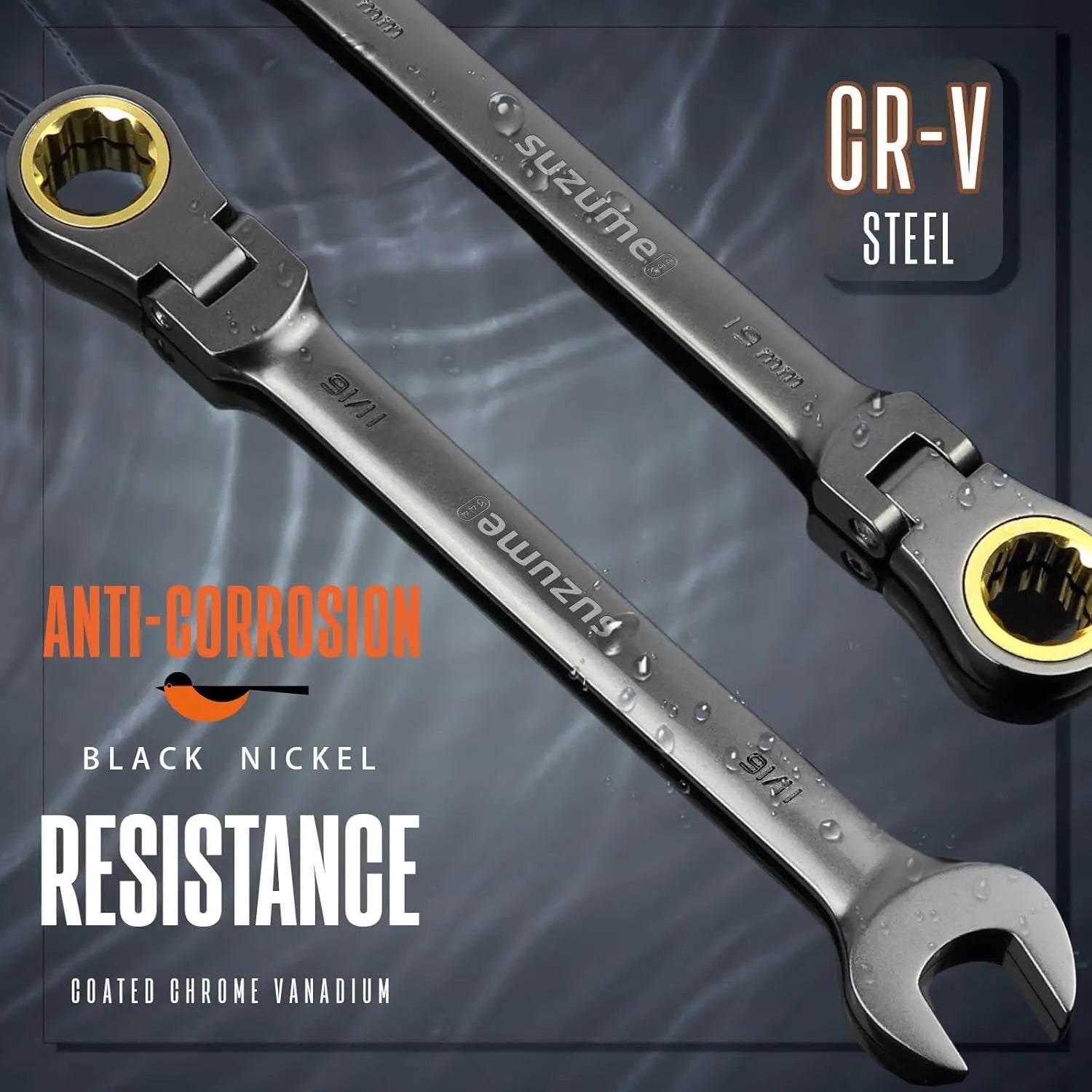 24-Piece Metric & SAE Flex Head Ratcheting Wrench Set, 72 Teeth Cr-V Steel, 180° Rotating Head