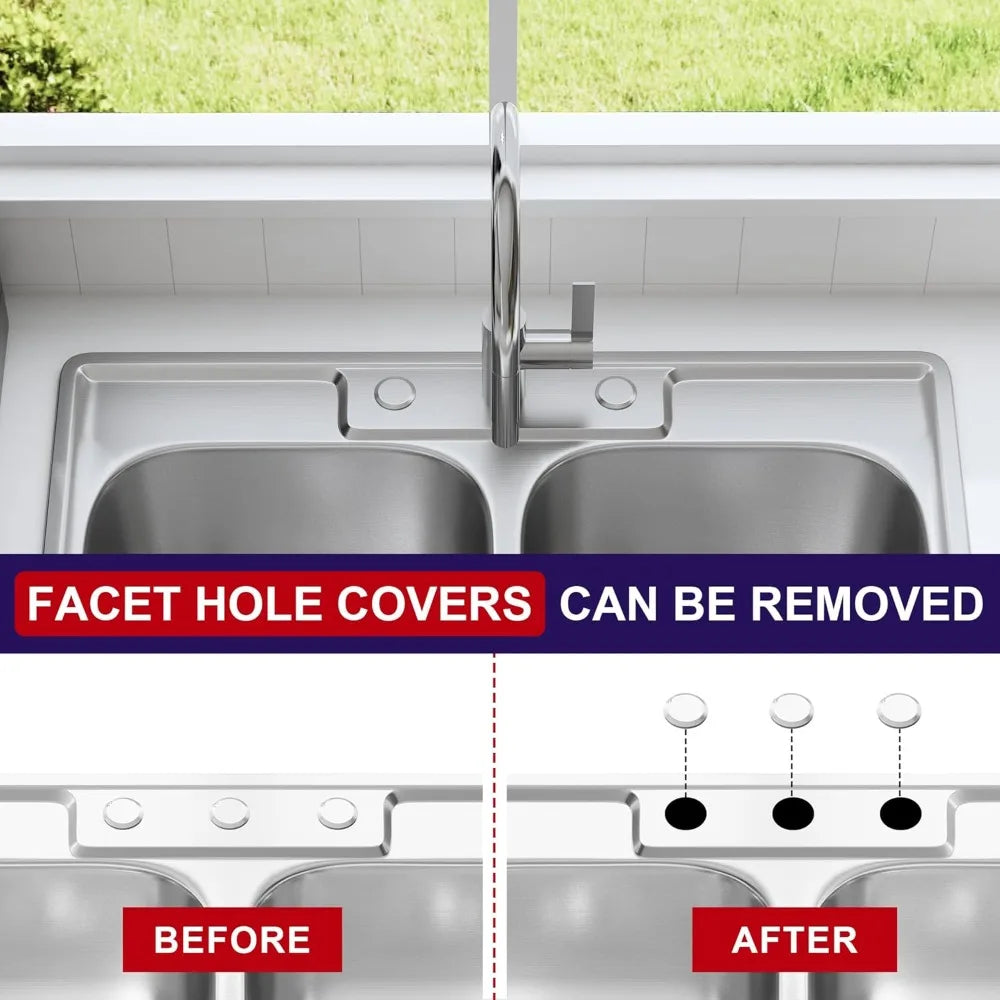 33x22 Double Bowl Drop In Kitchen Sink 304 Stainless Steel 18 Gauge Curved Shape Round Corner