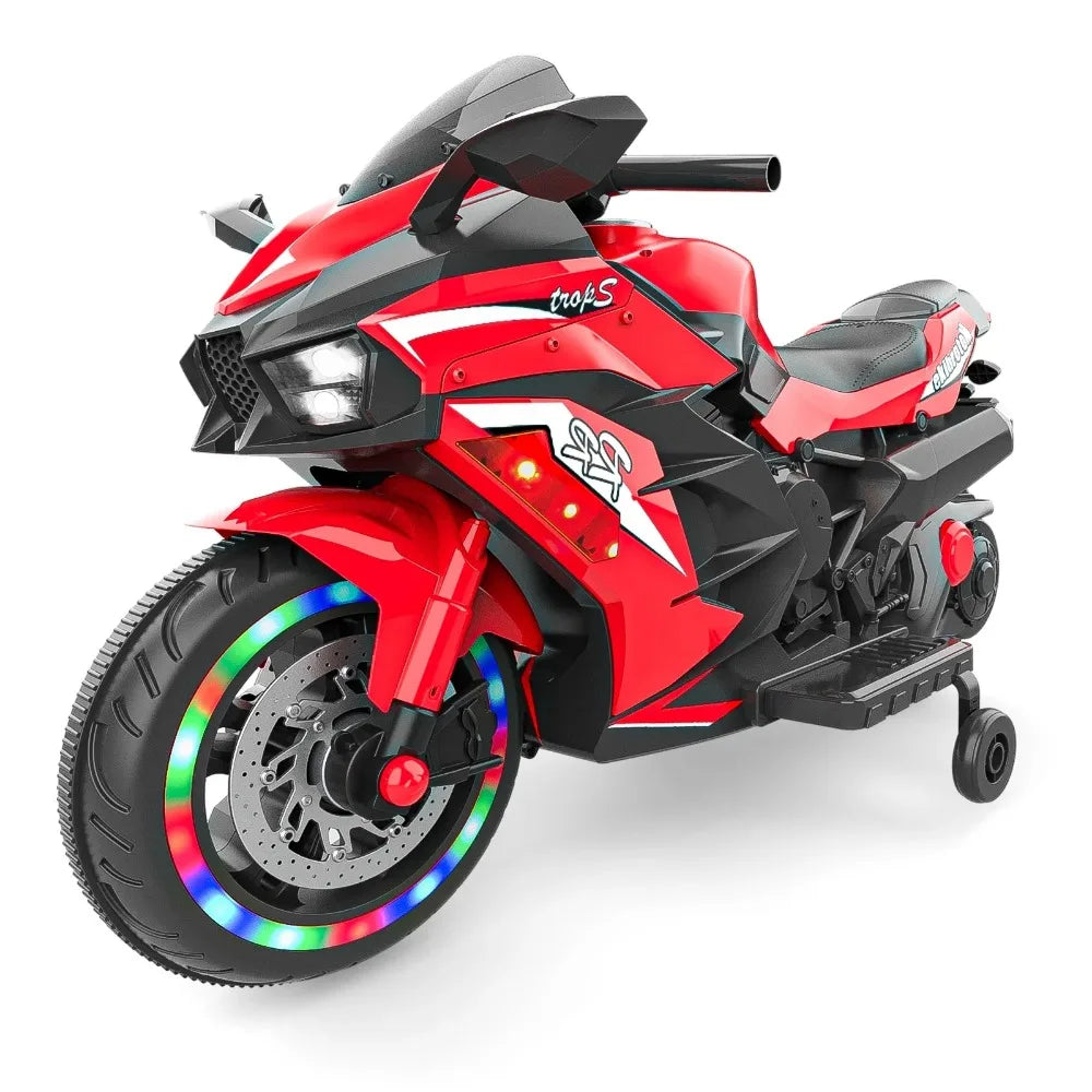 Kids Ride On Motorcycle,12V Electric Battery Powered Ride On Bike,2 Wheels Electric Motorcycle for Kids Ages 3-6 Years（Red）