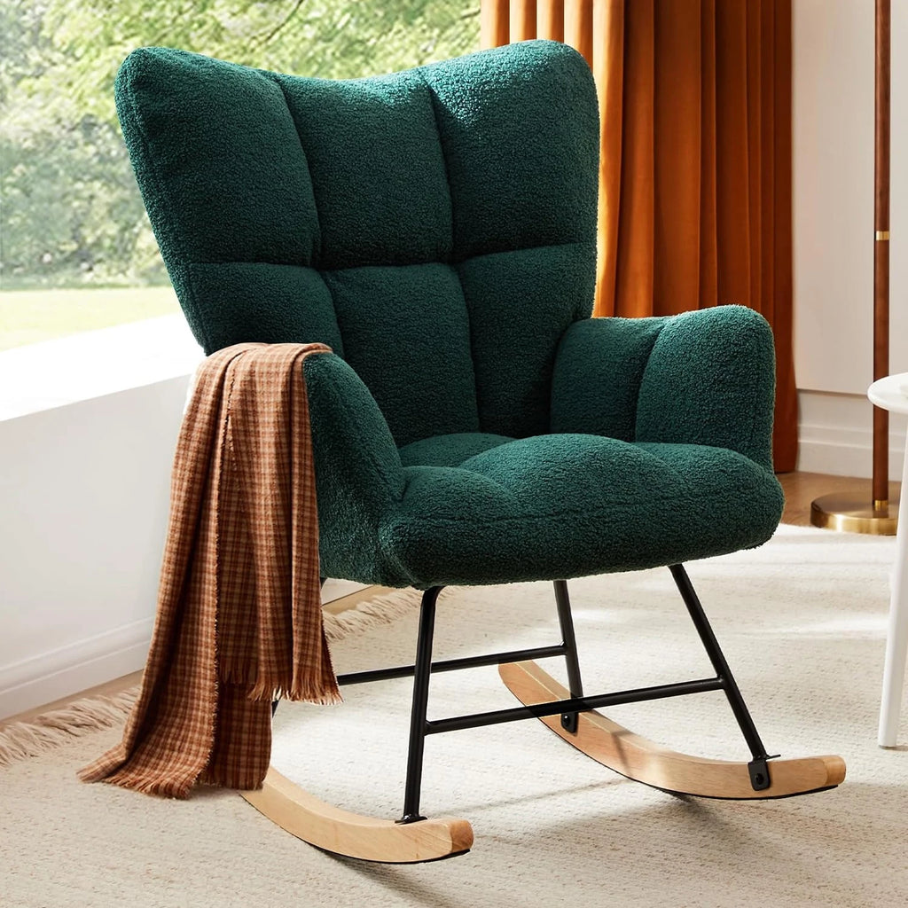 Modern Upholstered Nursery Rocking Chairs, with Side Pocket High Back