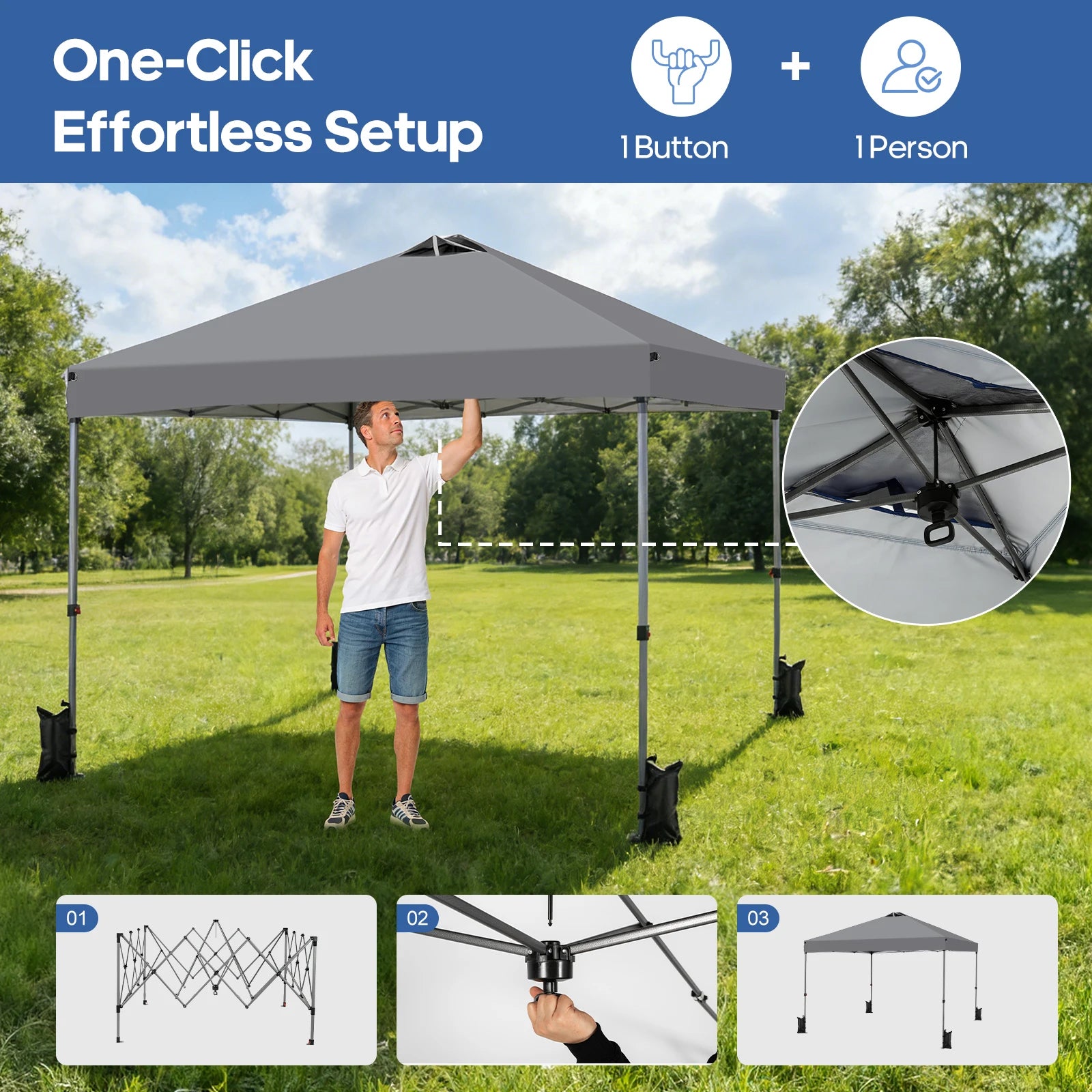 10x10ft One Push Setup Pop Up Canopy, Portable Outdoor Sun Shelter