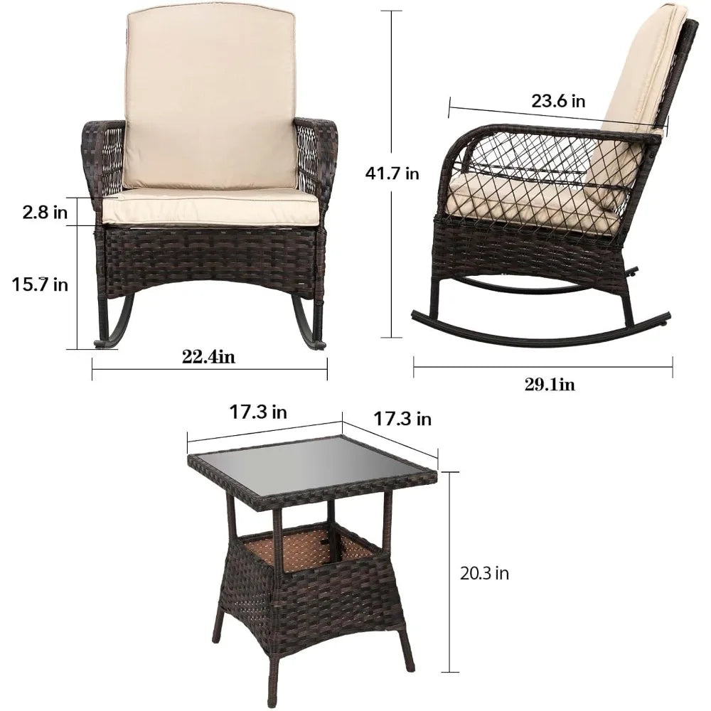 3 pcs Rocking Bistro Set for Porch Lawn Garden Backyard Deck
