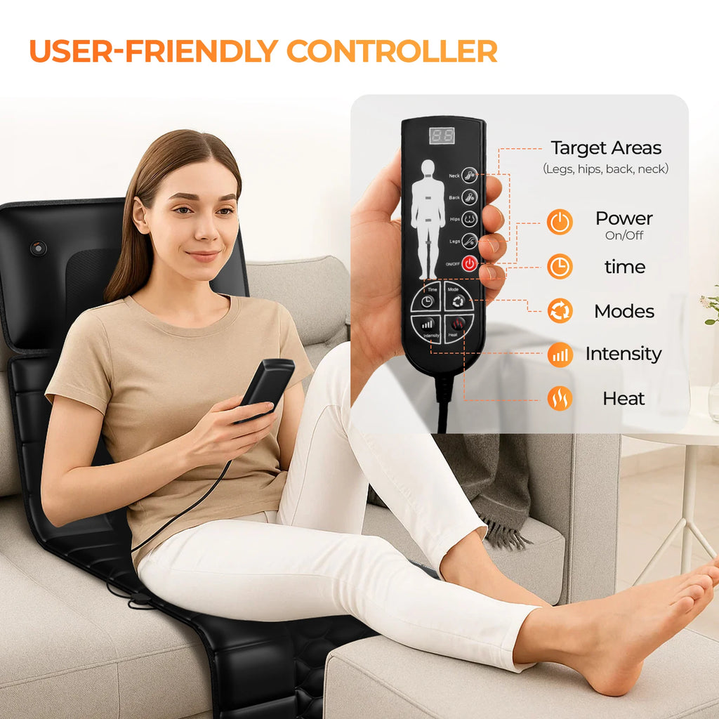 Full Body Massage Mat with Heat, Detachable Massager Pad, 10 Vibrating Motors, 9 Intensity Levels