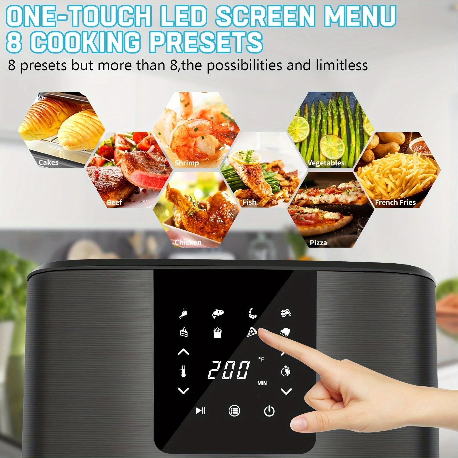 KitCook Large Air Fryer, 1500W 7QT AirFryer Cooker, Adjustable Temperature 100-400°F, 8 Presets Menu, Digital Touch Screen