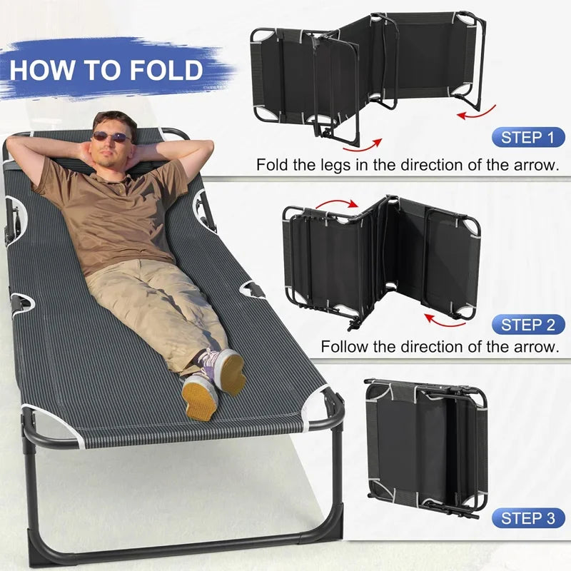4-Position Folding Camping Bed Hold up 330lbs, With Mattress