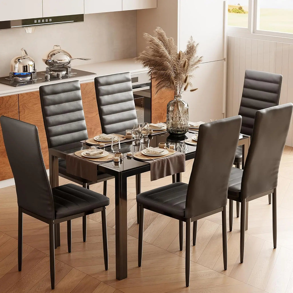 Tempered Glass 7 Piece Table and Chairs Set Modern for Home