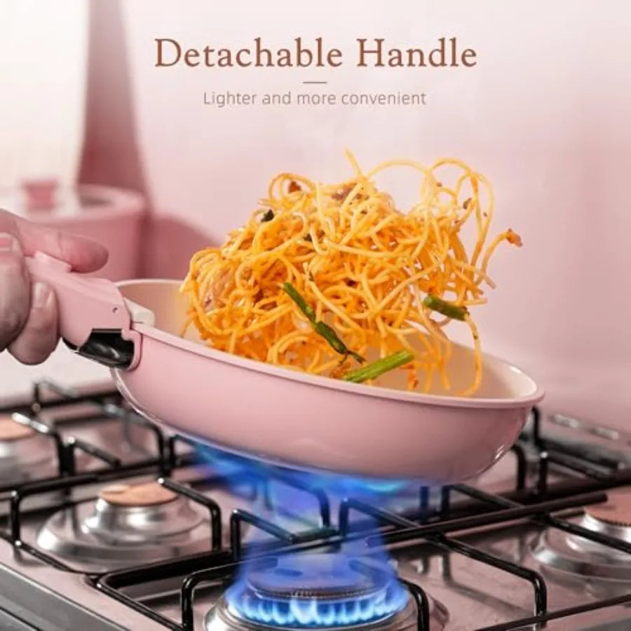 Pots and Pans Set Non Stick, Ceramic Cookware Set Detachable Handle, Oven Safe