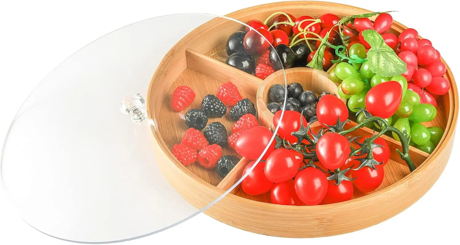 Bamboo Serving Tray with 5 Compartments, 12 Inch Food Platter