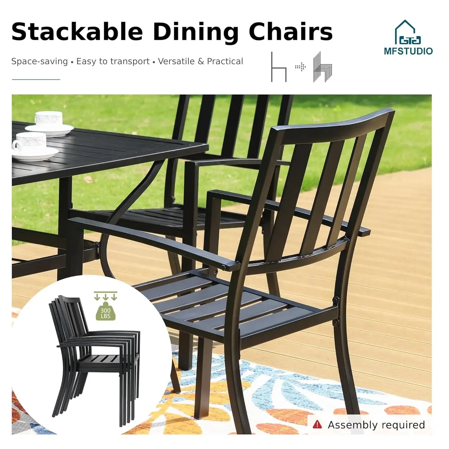 Outdoor Dining Set for 4, Patio Table and Chairs Set with Umbrella Hole