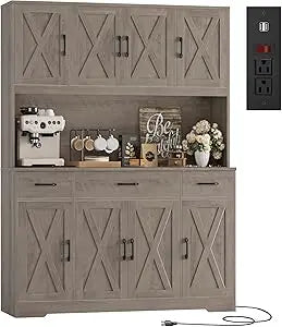 71" Tall Kitchen Pantry Storage Cabinet with Charging Station