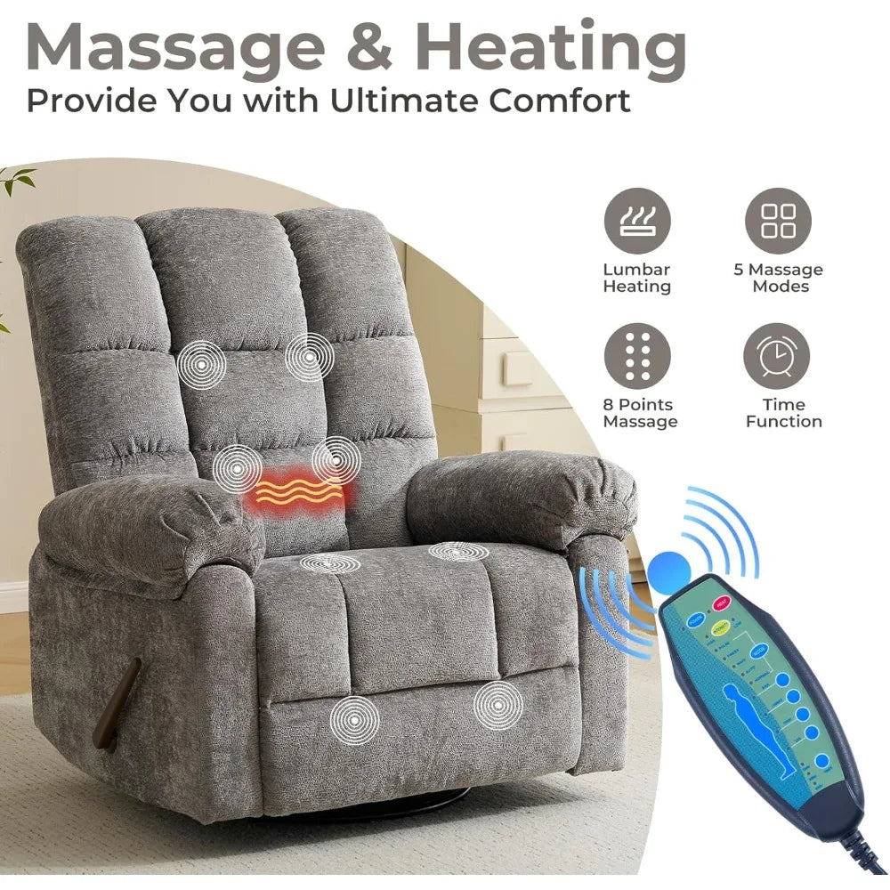 Swivel Rocker Recliner Chair with Heat and Massage