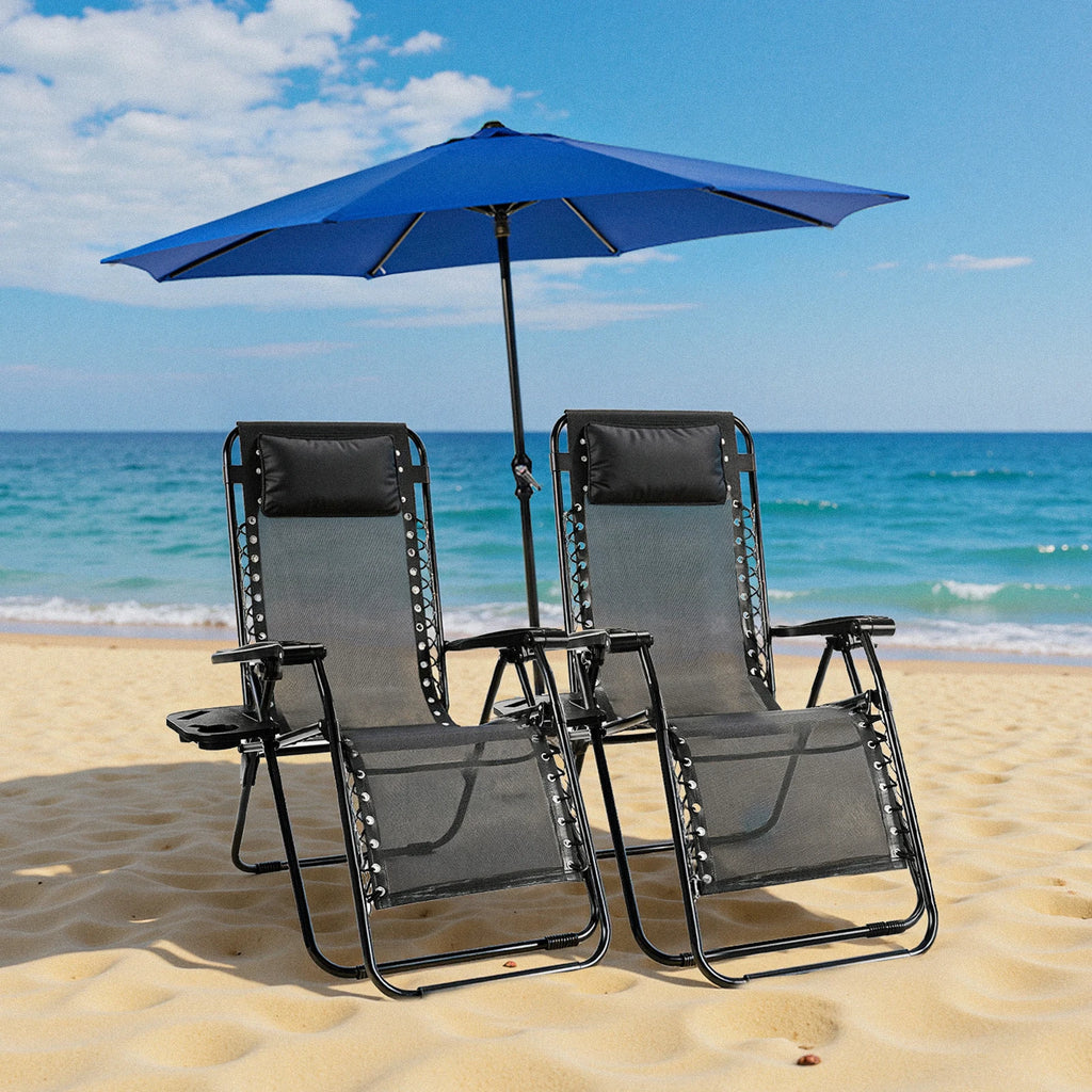 Zero Gravity Portable Recliner Camping Patio Lounge Chair with Cup Holder Trays Adjustable Pillow