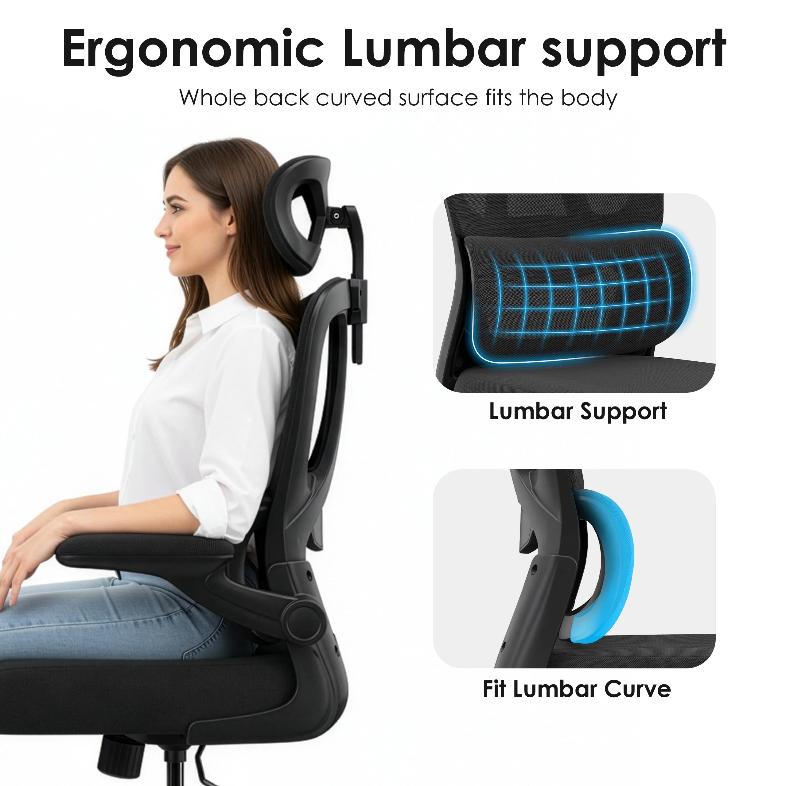 Ergonomic Office Chair, Desk Chair with Headrest and Lumbar Support