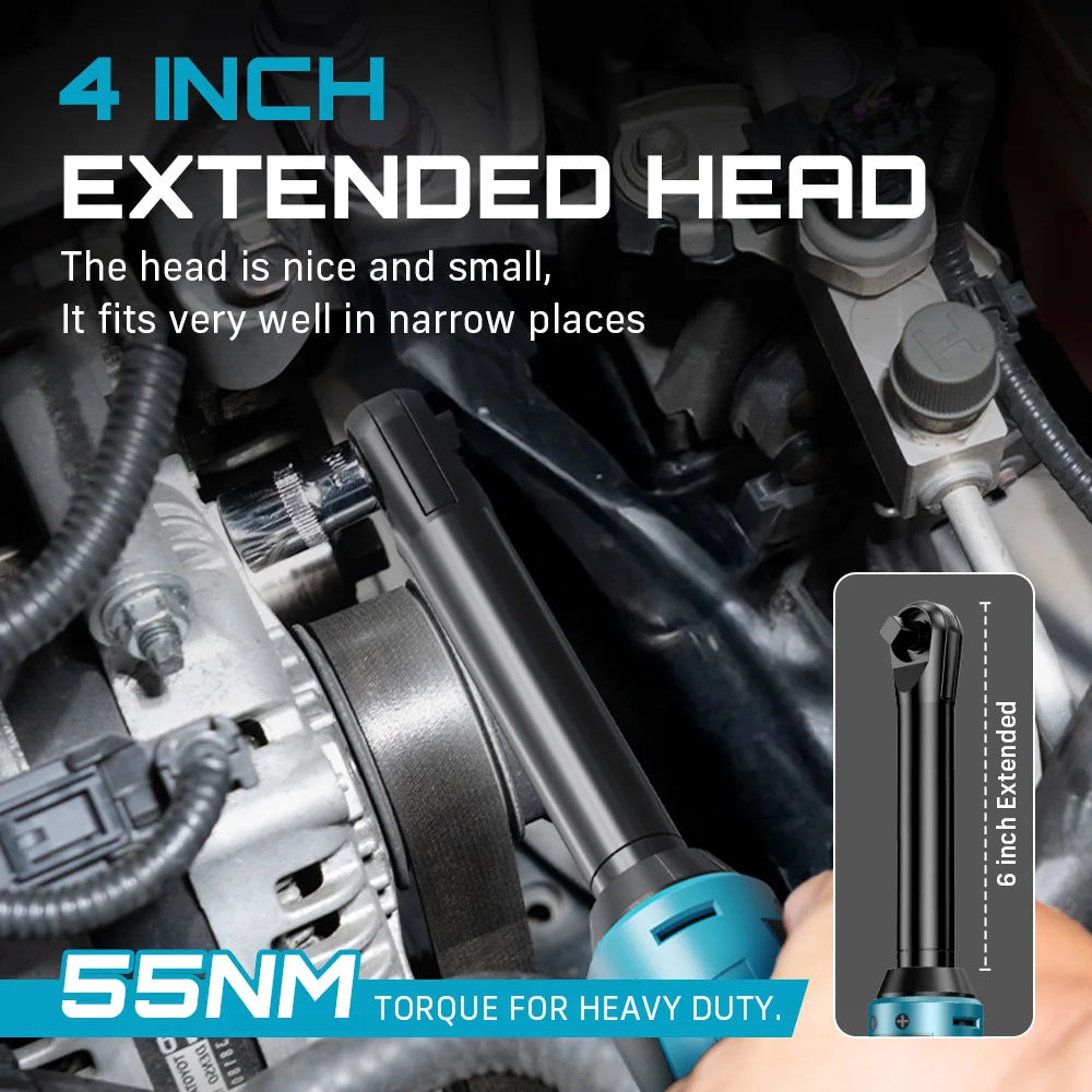 6" Extended Ratchet Wrench 3/8"Cordless Electric Wrench 55Nm 12V Rechargeable