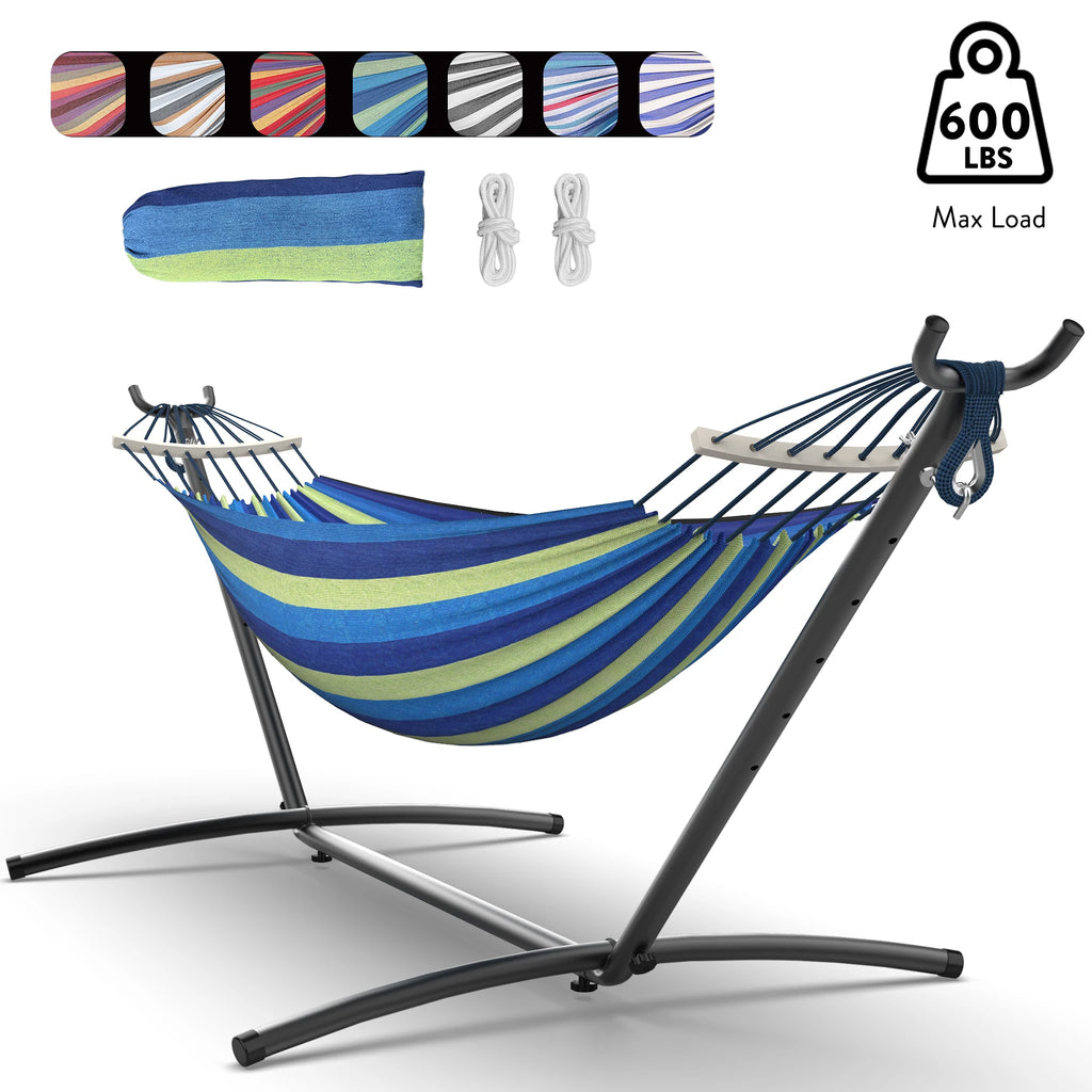 Hammock with Adjustable Stand- Stylish Storage Bag, 600lb Capacity