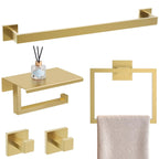 Brushed Gold Bathroom Hardware Accessorie Set 23.6 Inch Towel Bar Set 5-Pieces Towel Rack&Holder Set for Bathroom,Upgraded Toilet Paper Holder with Shelf,Stainless Steel Wall-Mounted