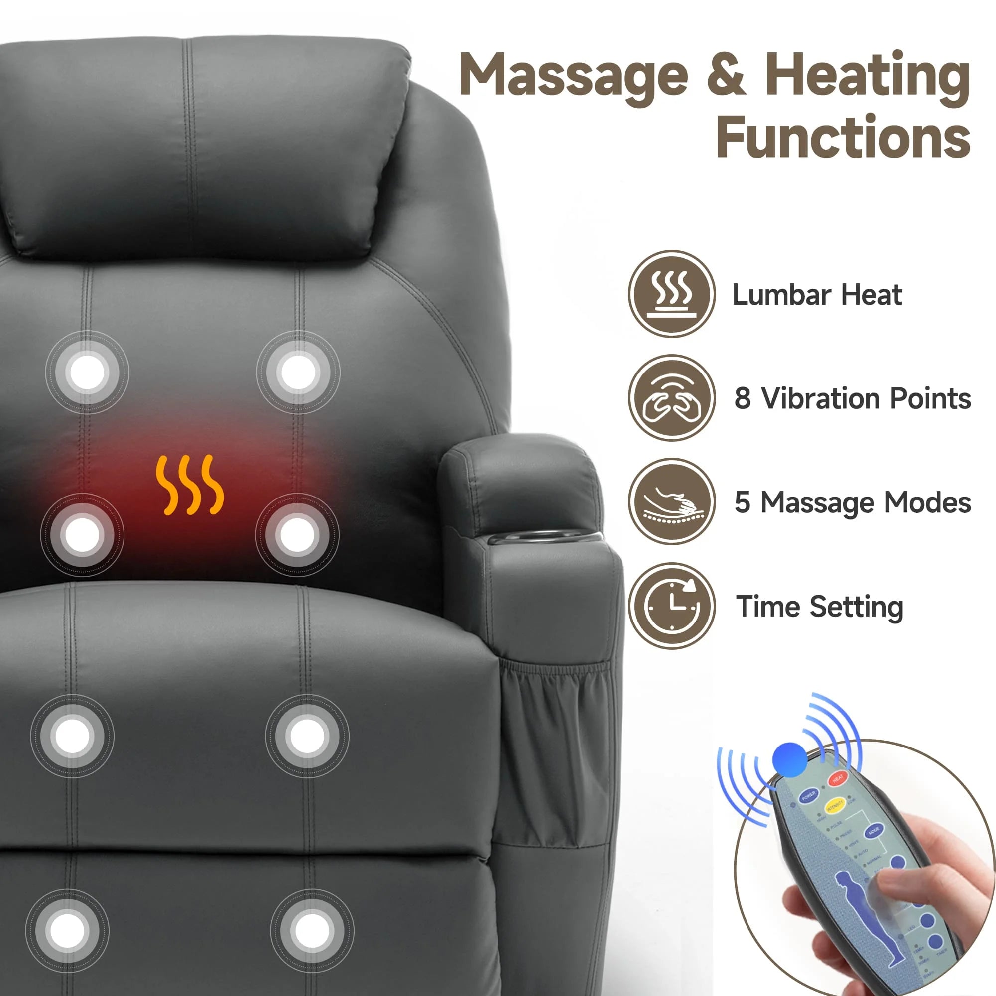 Recliner Chair with Massage and Heat, 360° Swivel Rocking Chairs for Adults, Remote Control and Cup Holder