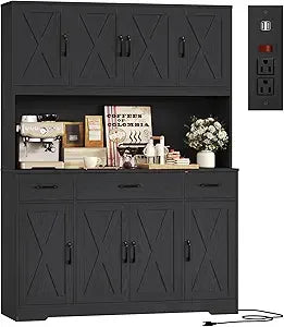 71" Tall Kitchen Pantry Storage Cabinet with Charging Station