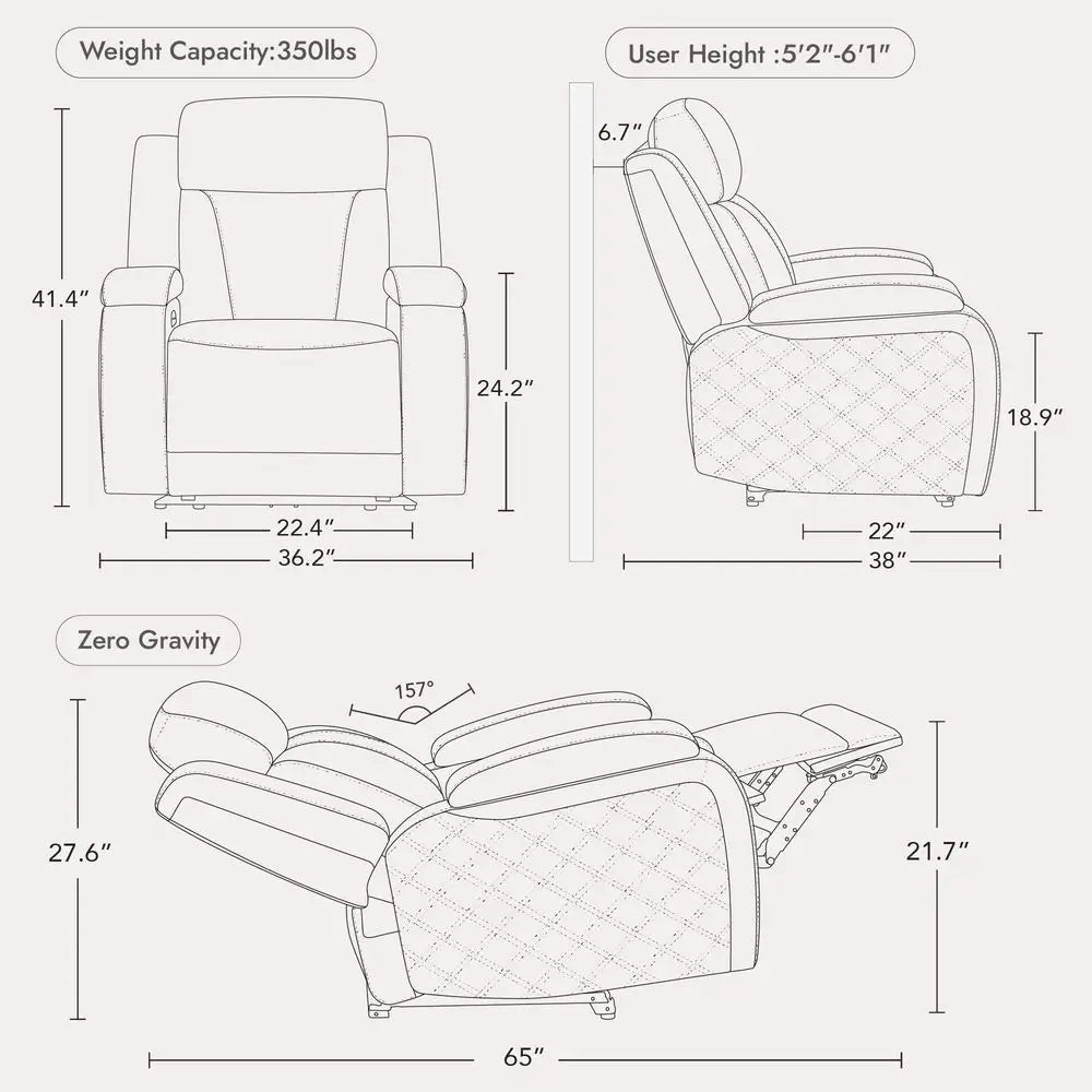 Genuine Leather Power Recliner Chairs for Adults, Zero Gravity Recliner with Power Headrest, Hidden Storage