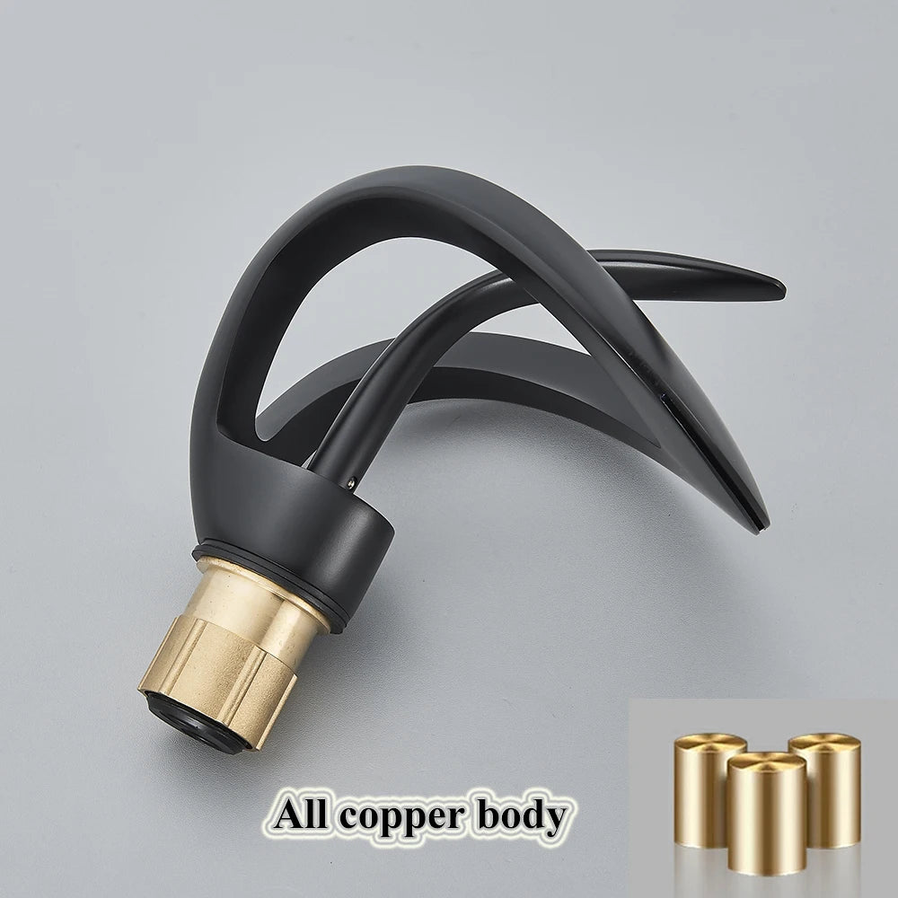 Waterfall Creative Bathroom Basin Faucet Sink Faucet Deck Mounted Hot Cold Water Mixer Crane Brass Body Single Hole Taps
