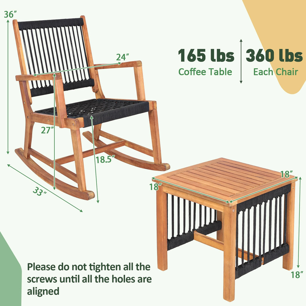 3pcs Wood Bistro Table Rocking Chair Set, All-Weather