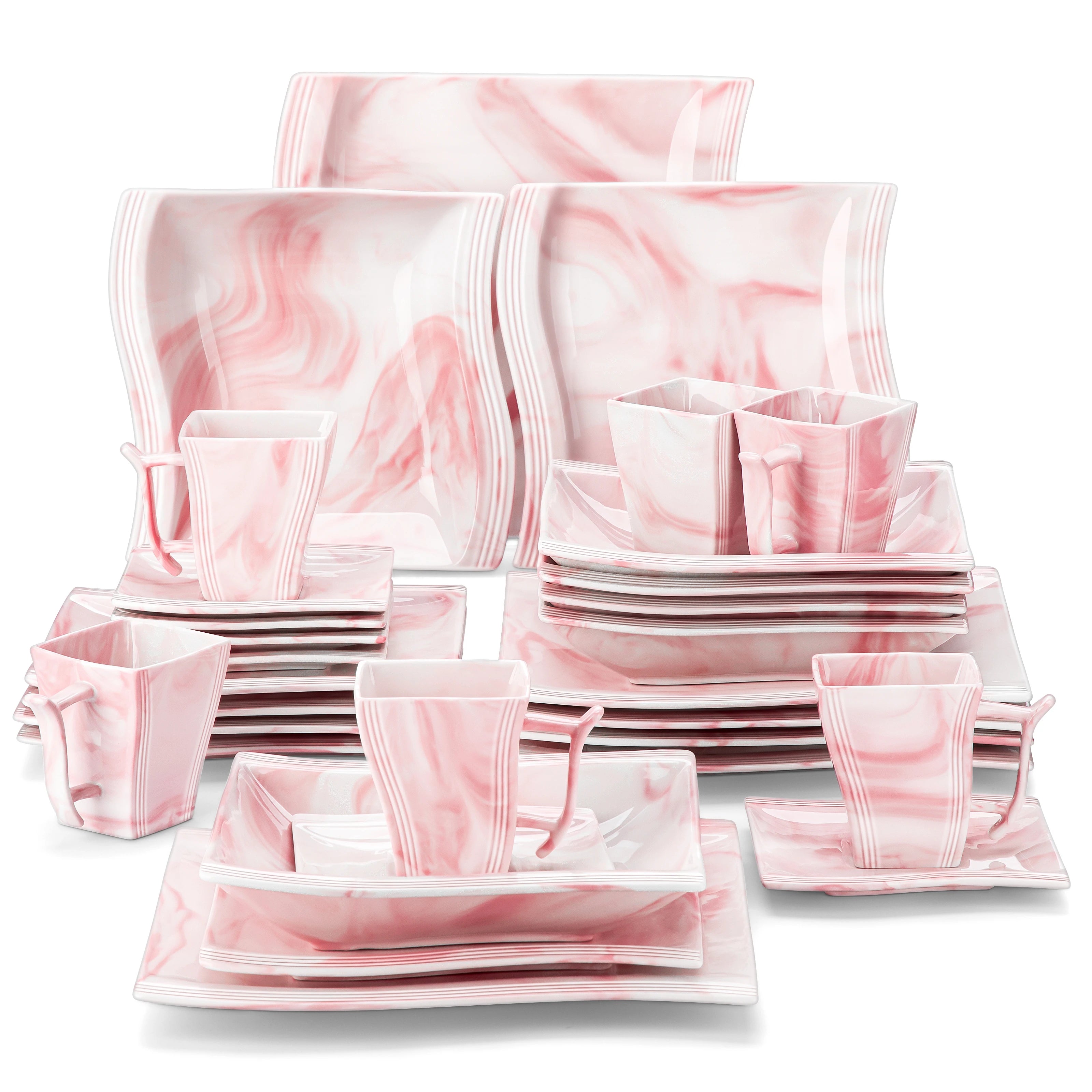 MALACASA 30 Piece White Porcelain Dinner Set with 6PCS Dinner Plate/Dessert/Soup/Mug/Saucer Tableware Set for 6-12 Person