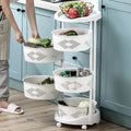 5 Tier Rotating Kitchen Organizer Rack 360° Swivel Baskets Adjustable Height with Wheels
