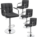 Adjustable Swivel Bar Stools Set of 2, Hydraulic Counter Height with Armrest & Back, PU Leather for Kitchen & Bar