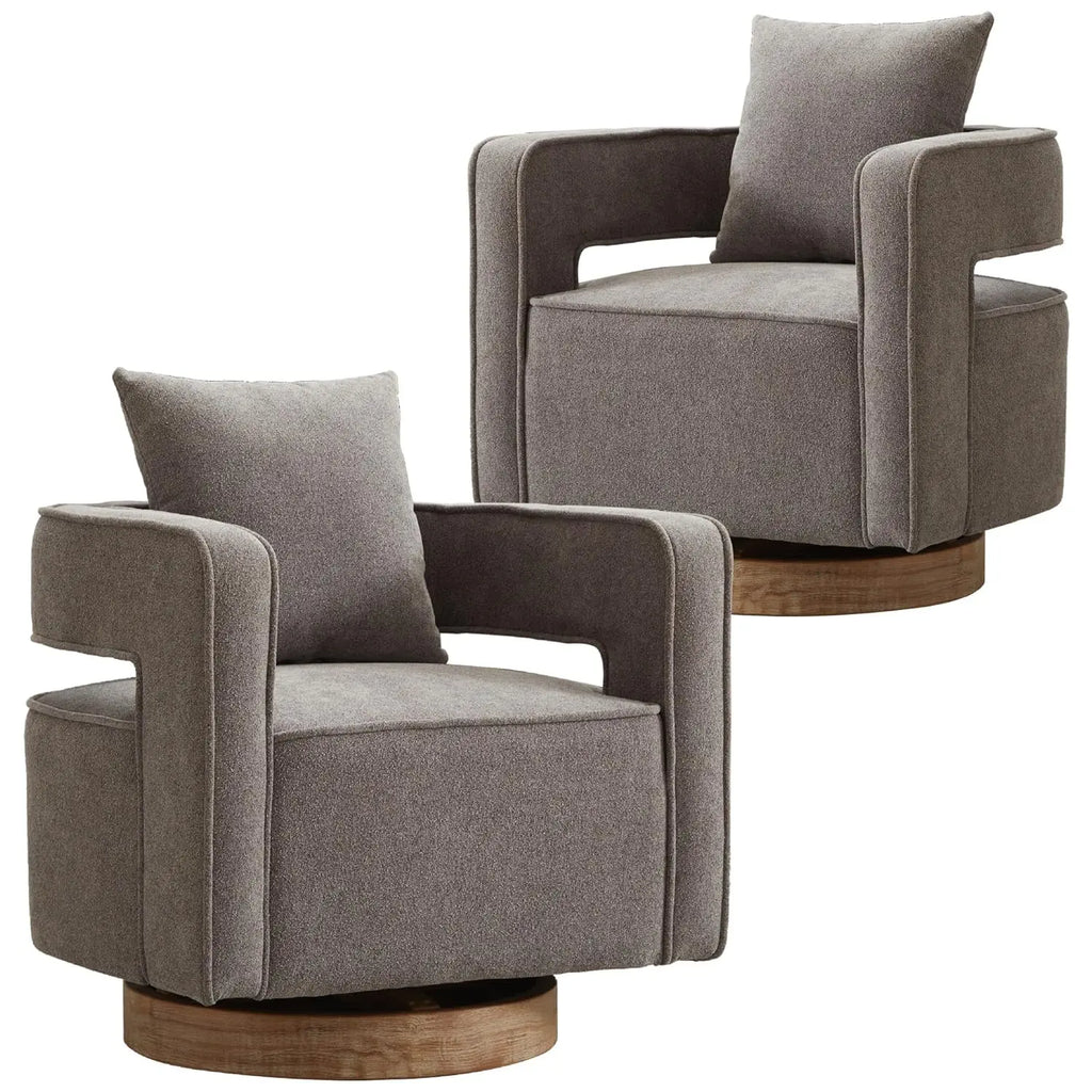 Upholstered Swivel Accent Chair Set of 2 Linen Open Back Barrel Chair with Pillow