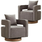 Upholstered Swivel Accent Chair Set of 2 Linen Open Back Barrel Chair with Pillow