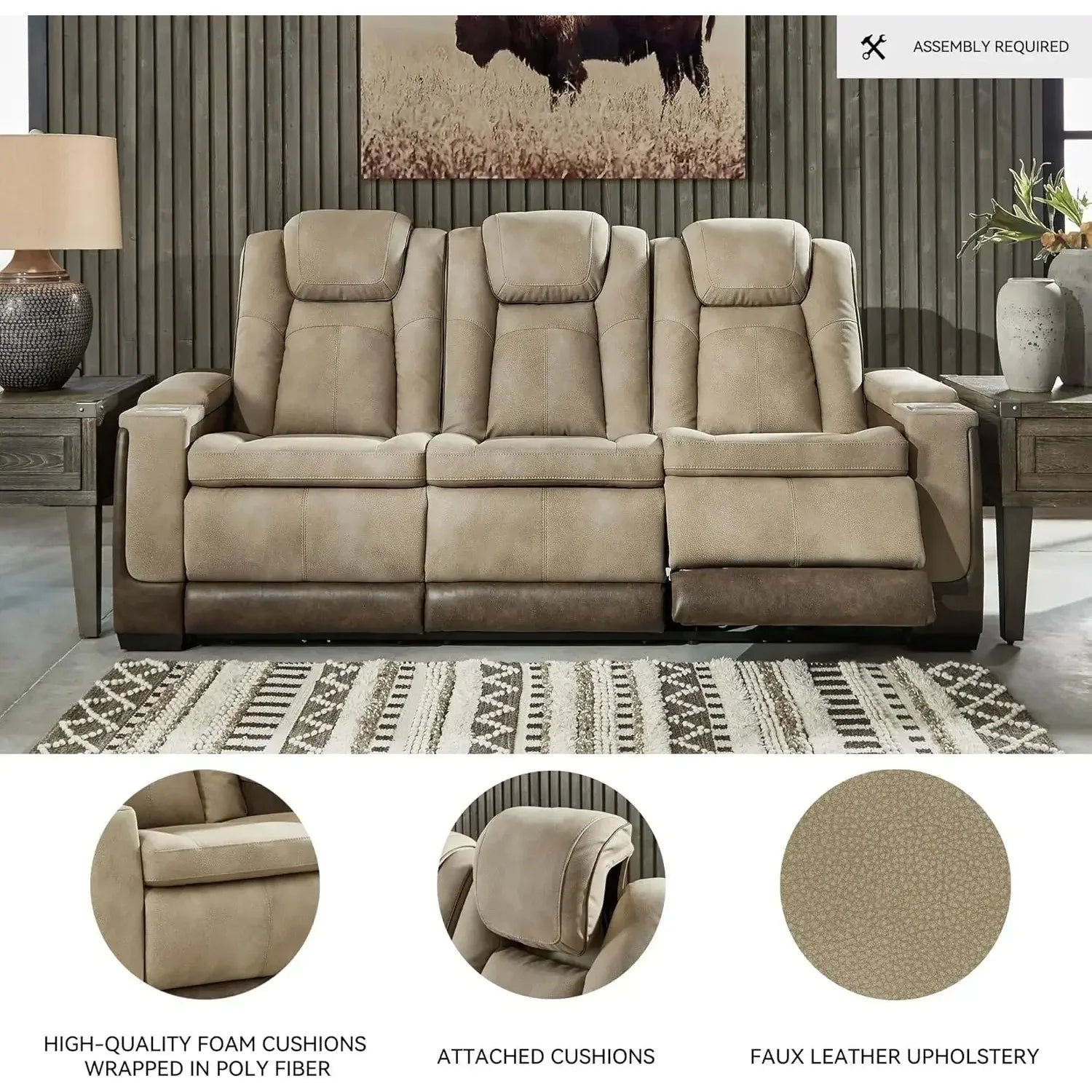 Power Reclining Sofa with Adjustable Headrest