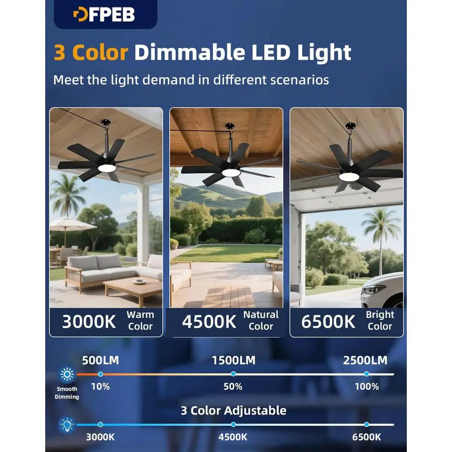 Outdoor Ceiling Fan with Lights and Remote, LED Gazebo Hanging Fan with Hook
