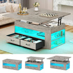 Lift Top Coffee Table with Storage Hidden Compartment 2 Fabric Drawers LED Light