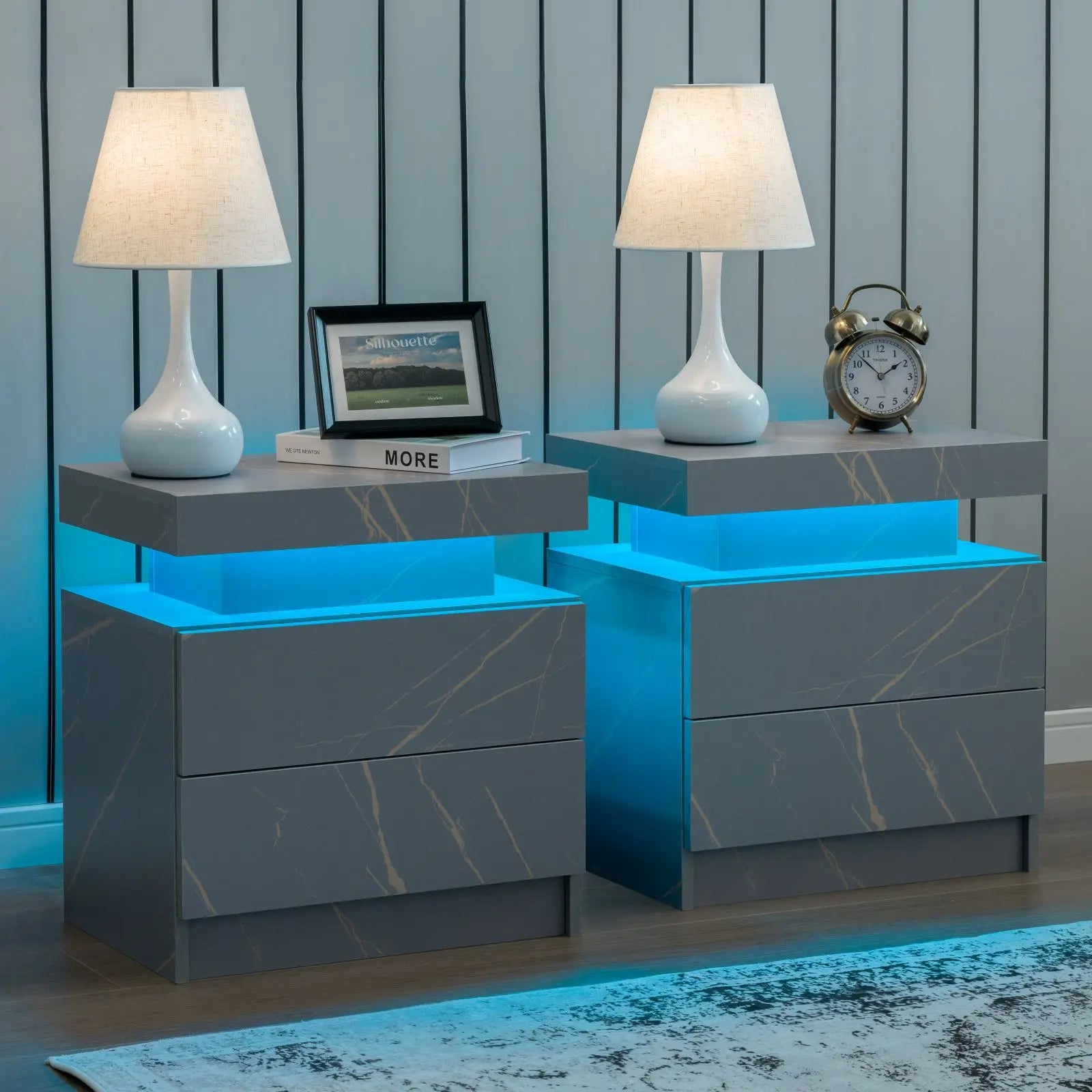 2 LED Nightstand with 2 Drawers