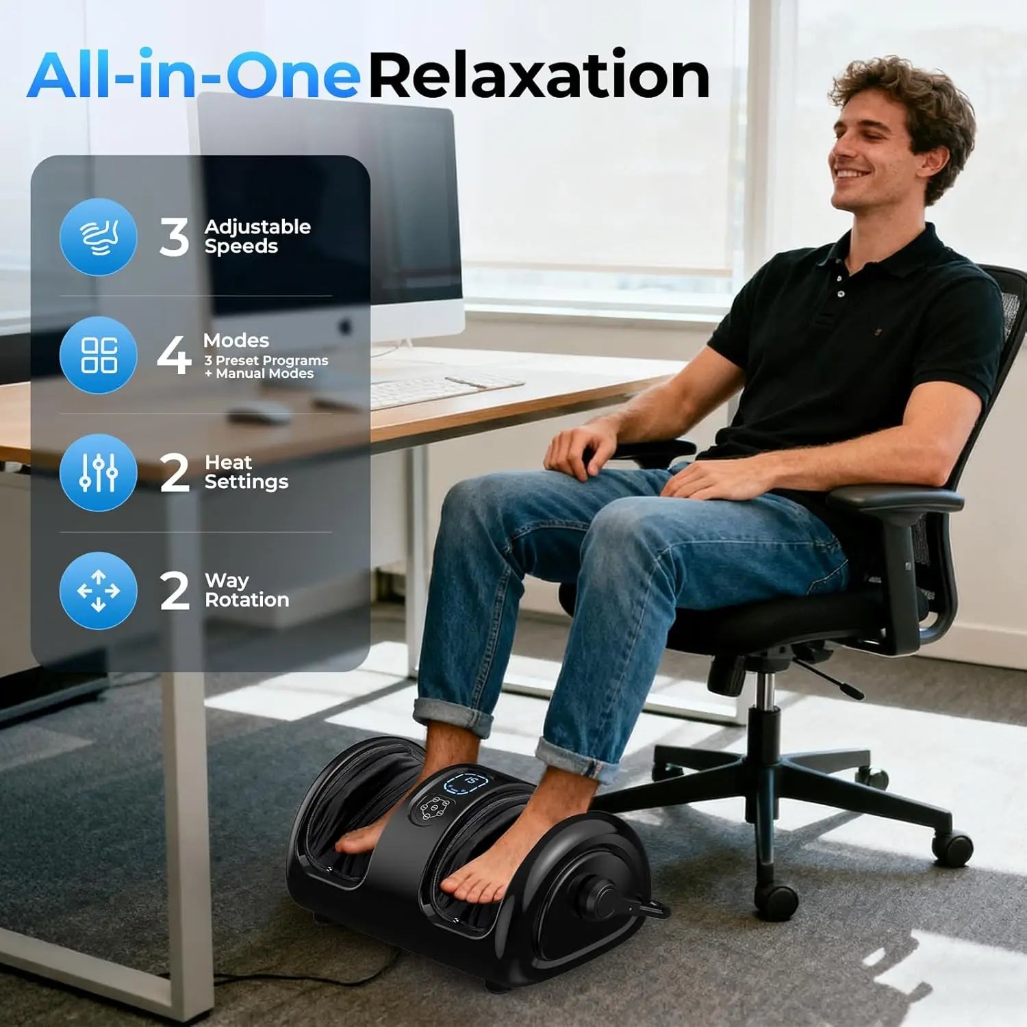 Electric Foot Calf Massager  3 Levels Deep Tissue Washable Cover Hot Compress