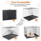 Double Door Folding Metal Wire Dog Crate with Plastic Leak-Proof Tray
