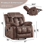 Massage Rocker Recliner with Heat and Vibration, 360 Degree Swivel Manual Antiskid Fabric Single Sofa Heavy Duty Reclining Chair