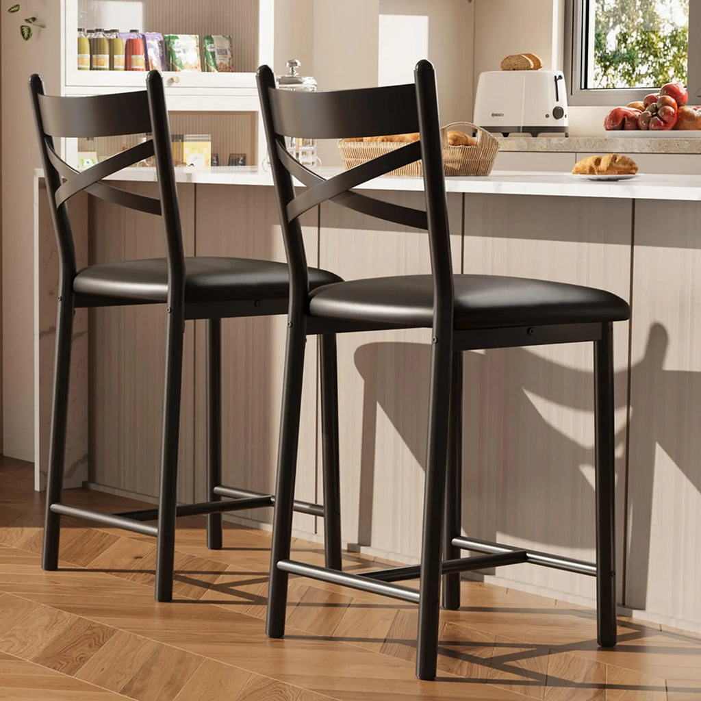 26 Inch Bar Stools Set of 4, Counter Height Bar Chairs with Back and Thick Cushion