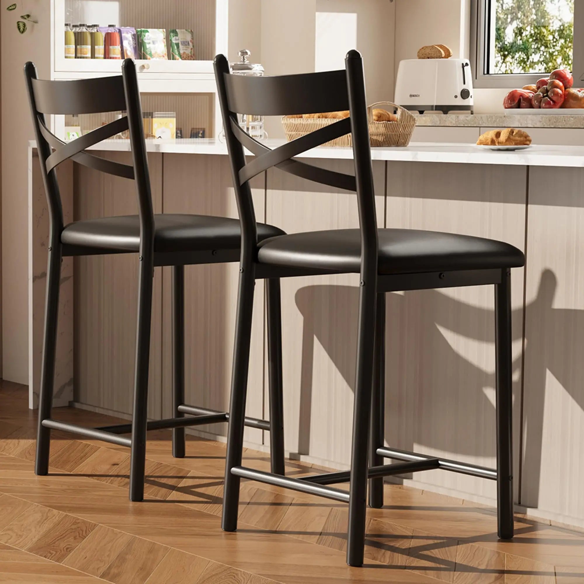 26 Inch Bar Stools Set of 4, Counter Height Bar Chairs with Back and Thick Cushion
