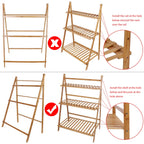 70/100cm Bamboo Plant Stand Folding 3 Tier Flower Pot Display Shelf Indoor Outdoor Ladder Garden Rack