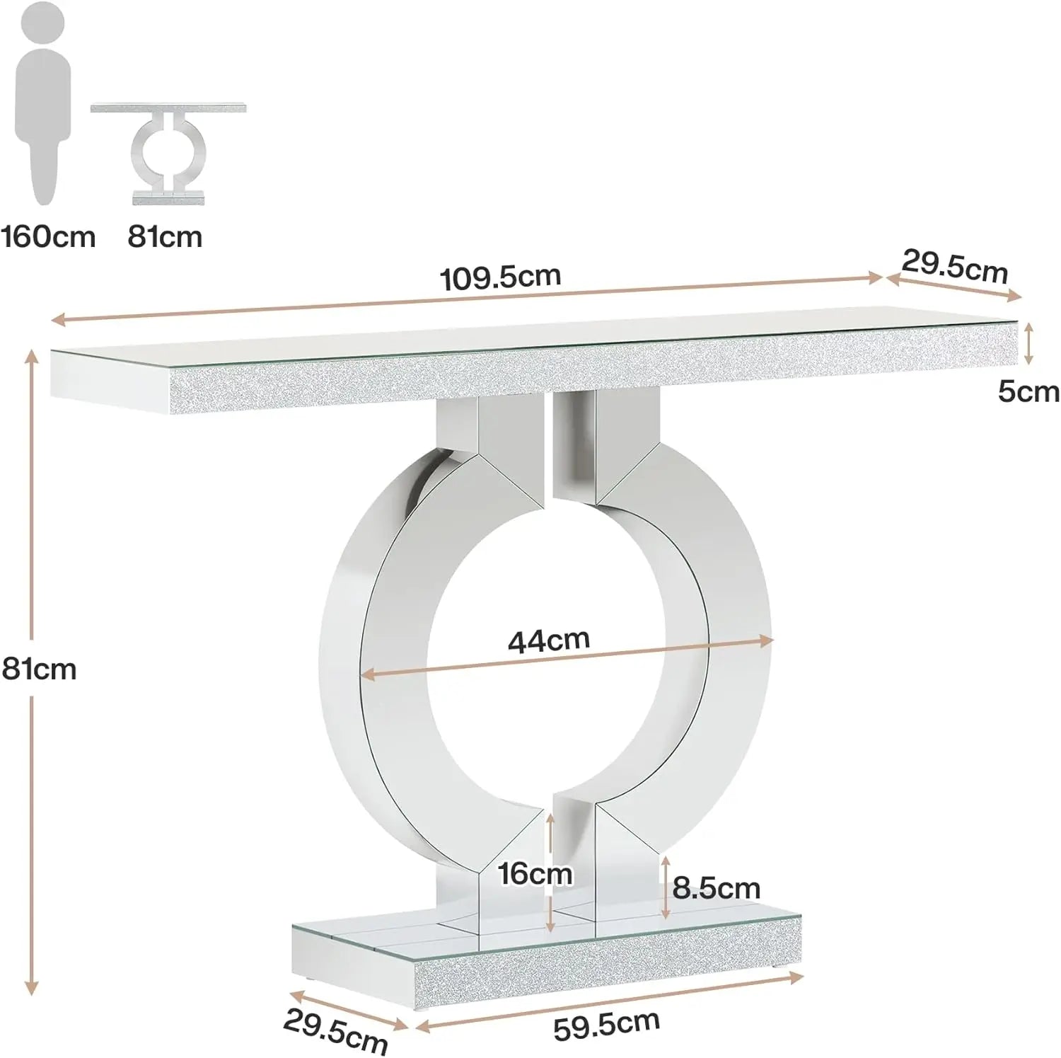 Modern Entryway Table with Thickened Mirror Finish Tabletop